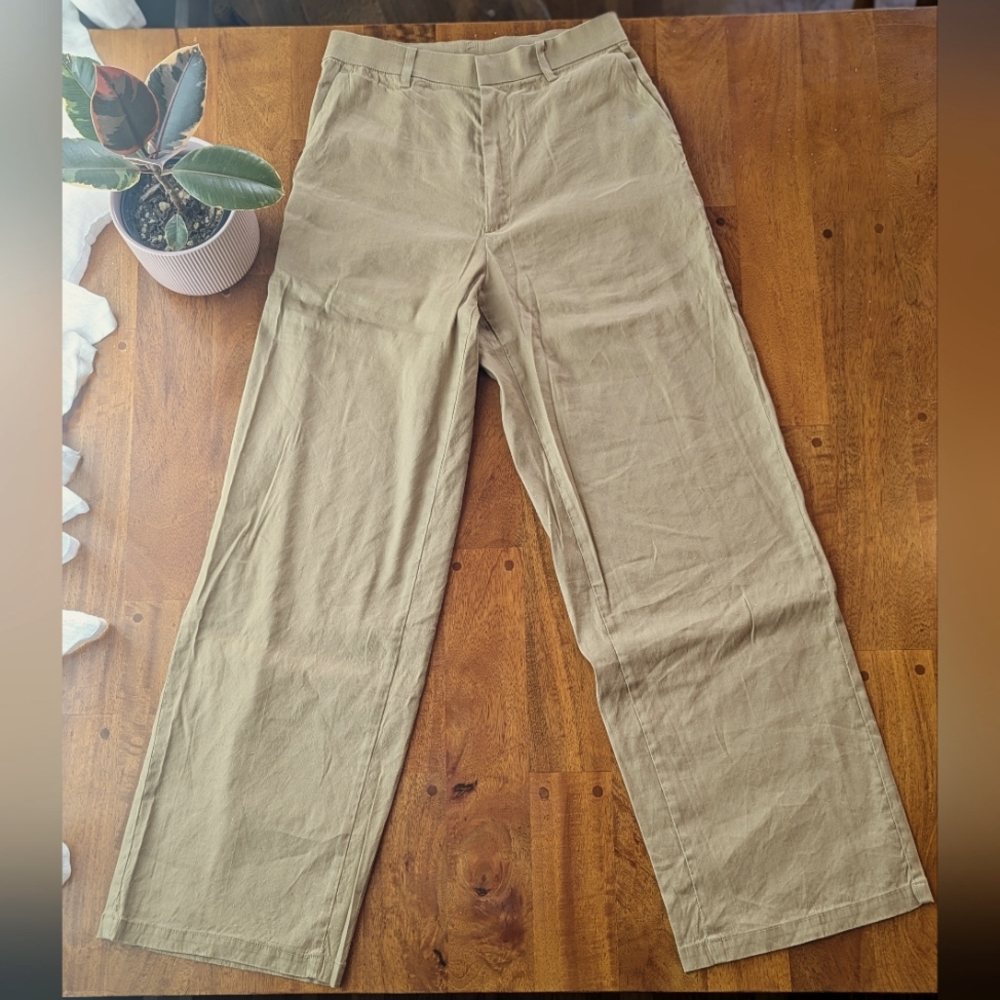 Muji Wide-Leg Cotton Pants in Khaki